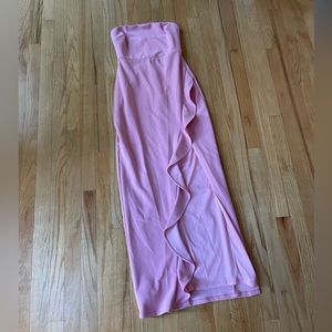 After Hours Blush Pink Strapless Ruffled Maxi Dress